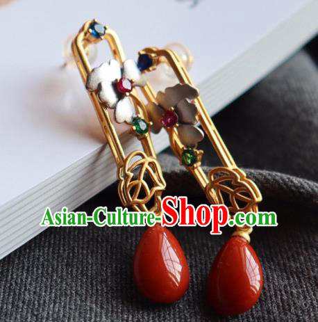 China Traditional Mangnolia Ear Jewelry Accessories Classical Cheongsam Golden Earrings China Traditional Mangnolia Ear Jewelry Accessories Classical Cheongsam Golden Earrings
