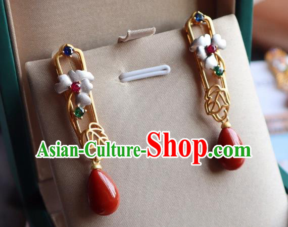 China Traditional Mangnolia Ear Jewelry Accessories Classical Cheongsam Golden Earrings China Traditional Mangnolia Ear Jewelry Accessories Classical Cheongsam Golden Earrings