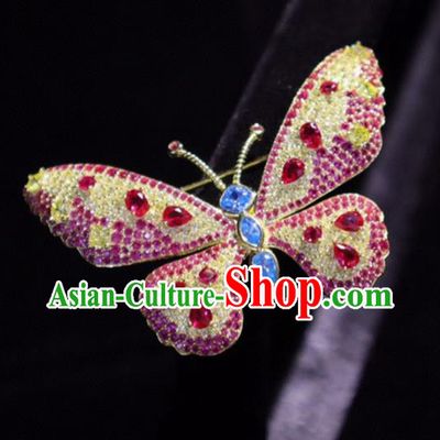 China Handmade Crystal Butterfly Brooch Accessories Traditional Cheongsam Jewelry