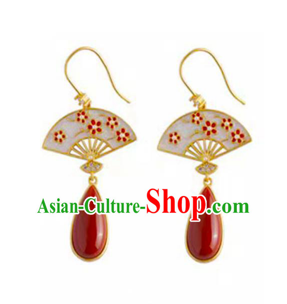 China Traditional Plum Fan Ear Jewelry Accessories Classical Cheongsam Agate Earrings