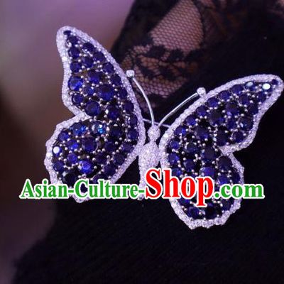 China Handmade Purple Crystal Butterfly Brooch Accessories Traditional Cheongsam Zircon Jewelry