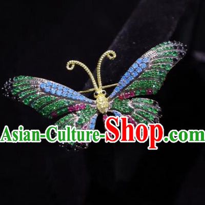 China Handmade Green Crystal Butterfly Brooch Accessories Traditional Cheongsam Breastpin Jewelry