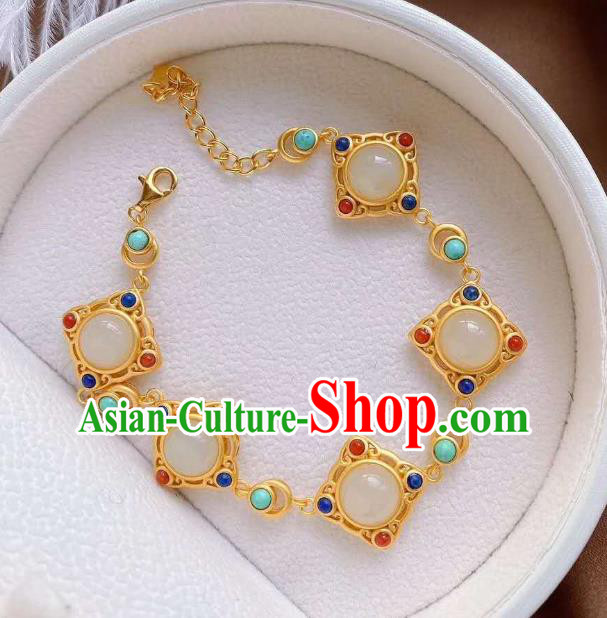 China Handmade Gems Bracelet Accessories Traditional White Chalcedony Bangle Jewelry China Handmade Gems Bracelet Accessories Traditional White Chalcedony Bangle Jewelry