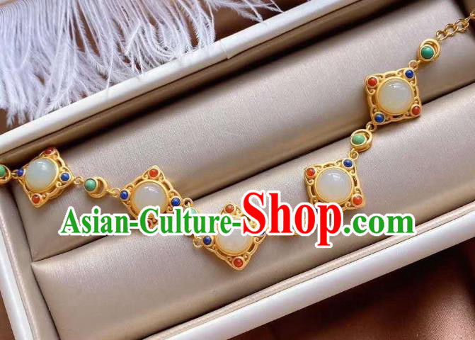 China Handmade Gems Bracelet Accessories Traditional White Chalcedony Bangle Jewelry China Handmade Gems Bracelet Accessories Traditional White Chalcedony Bangle Jewelry