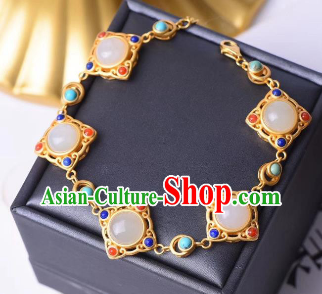 China Handmade Gems Bracelet Accessories Traditional White Chalcedony Bangle Jewelry China Handmade Gems Bracelet Accessories Traditional White Chalcedony Bangle Jewelry
