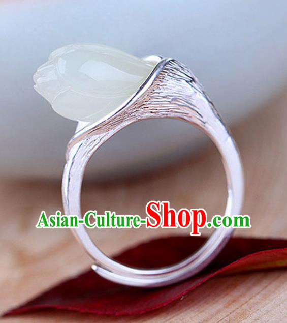 Chinese Handmade Jade Mangnolia Ring Jewelry Accessories Classical National Silver Circlet Chinese Handmade Jade Mangnolia Ring Jewelry Accessories Classical National Silver Circlet