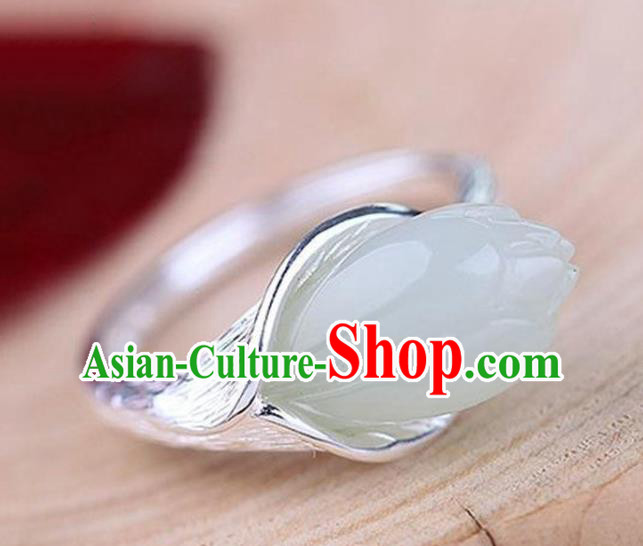 Chinese Handmade Jade Mangnolia Ring Jewelry Accessories Classical National Silver Circlet Chinese Handmade Jade Mangnolia Ring Jewelry Accessories Classical National Silver Circlet