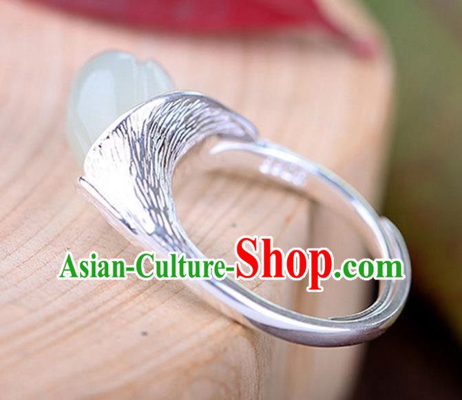 Chinese Handmade Jade Mangnolia Ring Jewelry Accessories Classical National Silver Circlet Chinese Handmade Jade Mangnolia Ring Jewelry Accessories Classical National Silver Circlet