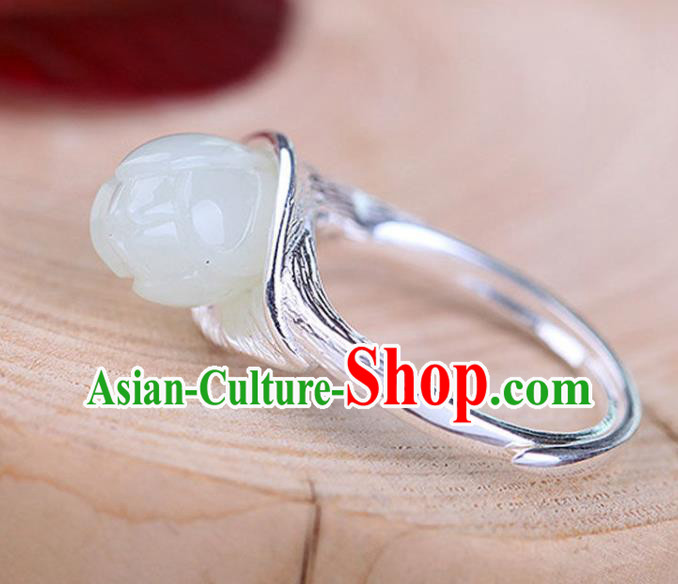 Chinese Handmade Jade Mangnolia Ring Jewelry Accessories Classical National Silver Circlet Chinese Handmade Jade Mangnolia Ring Jewelry Accessories Classical National Silver Circlet