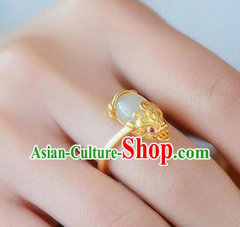 Chinese Handmade Jade Ring Jewelry Accessories Classical National Golden Pi Xiu Circlet Chinese Handmade Jade Ring Jewelry Accessories Classical National Golden Pi Xiu Circlet