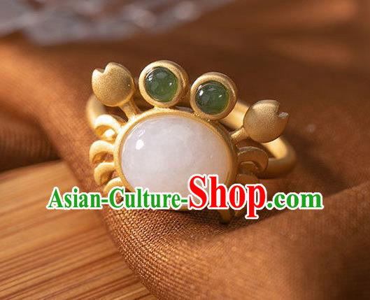 Chinese Classical National White Jade Circlet Handmade Jewelry Accessories Golden Crab Ring Chinese Classical National White Jade Circlet Handmade Jewelry Accessories Golden Crab Ring