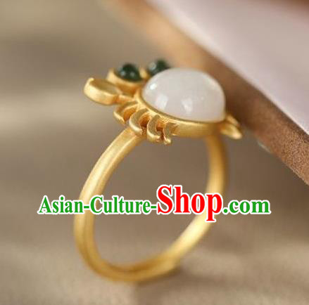 Chinese Classical National White Jade Circlet Handmade Jewelry Accessories Golden Crab Ring Chinese Classical National White Jade Circlet Handmade Jewelry Accessories Golden Crab Ring