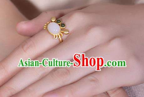 Chinese Classical National White Jade Circlet Handmade Jewelry Accessories Golden Crab Ring Chinese Classical National White Jade Circlet Handmade Jewelry Accessories Golden Crab Ring
