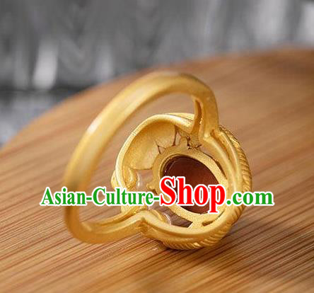 Chinese Classical Pearls Golden Circlet Handmade Jewelry Accessories National Enamel Red Ring