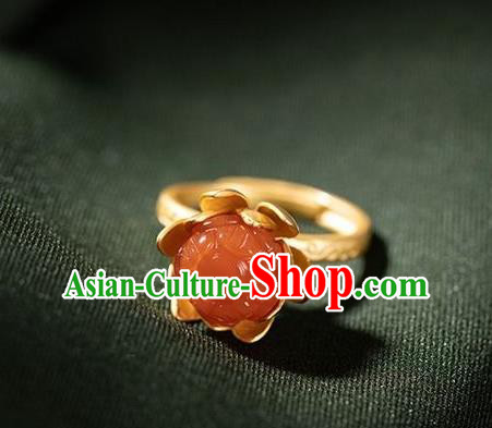 Chinese Classical Agate Lotus Circlet Handmade Jewelry Accessories National Golden Ring Chinese Classical Agate Lotus Circlet Handmade Jewelry Accessories National Golden Ring