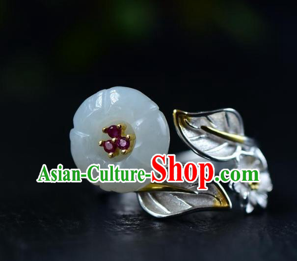 Chinese Classical Jade Plum Blossom Circlet Handmade Jewelry Accessories National Silver Carving Ring Chinese Classical Jade Plum Blossom Circlet Handmade Jewelry Accessories National Silver Carving Ring