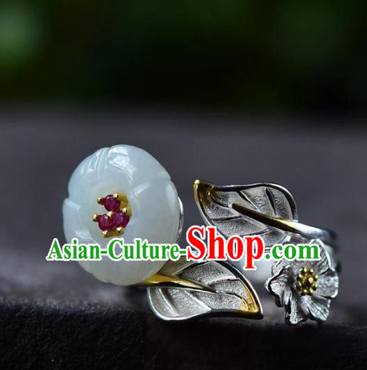 Chinese Classical Jade Plum Blossom Circlet Handmade Jewelry Accessories National Silver Carving Ring Chinese Classical Jade Plum Blossom Circlet Handmade Jewelry Accessories National Silver Carving Ring