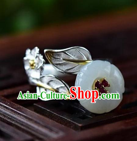 Chinese Classical Jade Plum Blossom Circlet Handmade Jewelry Accessories National Silver Carving Ring Chinese Classical Jade Plum Blossom Circlet Handmade Jewelry Accessories National Silver Carving Ring
