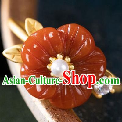 Chinese Classical Golden Pearl Circlet Handmade Jewelry Accessories National Agate Plum Ring