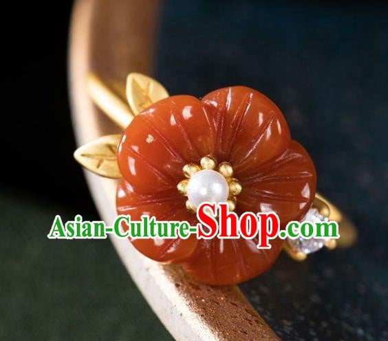 Chinese Classical Golden Pearl Circlet Handmade Jewelry Accessories National Agate Plum Ring Chinese Classical Golden Pearl Circlet Handmade Jewelry Accessories National Agate Plum Ring