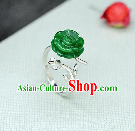 Chinese Classical Silver Circlet Handmade Jewelry Accessories National Jade Rose Ring Chinese Classical Silver Circlet Handmade Jewelry Accessories National Jade Rose Ring