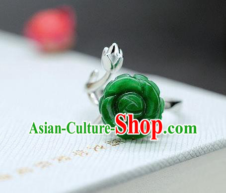 Chinese Classical Silver Circlet Handmade Jewelry Accessories National Jade Rose Ring Chinese Classical Silver Circlet Handmade Jewelry Accessories National Jade Rose Ring