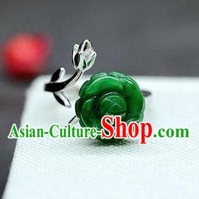 Chinese Classical Silver Circlet Handmade Jewelry Accessories National Jade Rose Ring