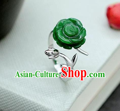 Chinese Classical Silver Circlet Handmade Jewelry Accessories National Jade Rose Ring Chinese Classical Silver Circlet Handmade Jewelry Accessories National Jade Rose Ring