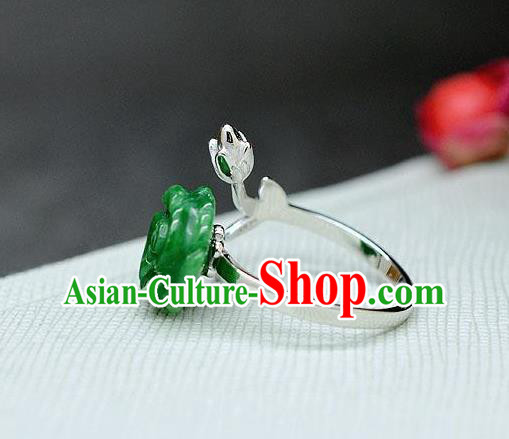 Chinese Classical Silver Circlet Handmade Jewelry Accessories National Jade Rose Ring Chinese Classical Silver Circlet Handmade Jewelry Accessories National Jade Rose Ring