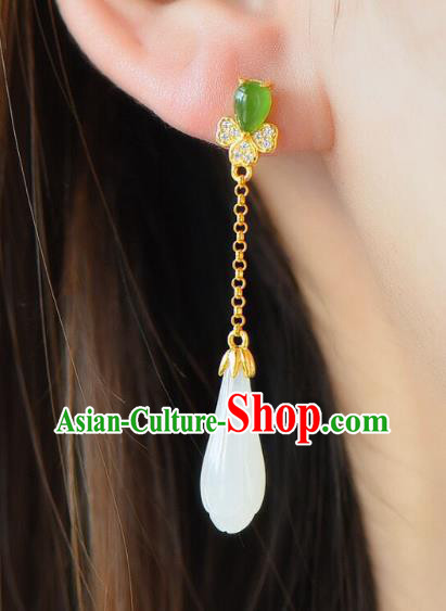 China Traditional Jade Mangnolia Ear Jewelry Accessories National Cheongsam Crystal Earrings China Traditional Jade Mangnolia Ear Jewelry Accessories National Cheongsam Crystal Earrings