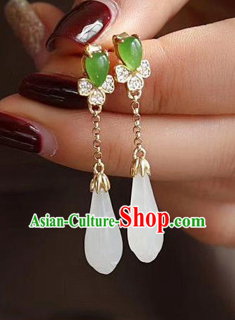 China Traditional Jade Mangnolia Ear Jewelry Accessories National Cheongsam Crystal Earrings China Traditional Jade Mangnolia Ear Jewelry Accessories National Cheongsam Crystal Earrings