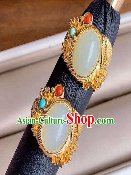 Chinese National Golden Ring Handmade Jewelry Accessories Classical Jade Circlet Chinese National Golden Ring Handmade Jewelry Accessories Classical Jade Circlet