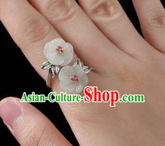 Chinese National Jade Plum Blossom Ring Handmade Jewelry Accessories Classical Silver Circlet Chinese National Jade Plum Blossom Ring Handmade Jewelry Accessories Classical Silver Circlet