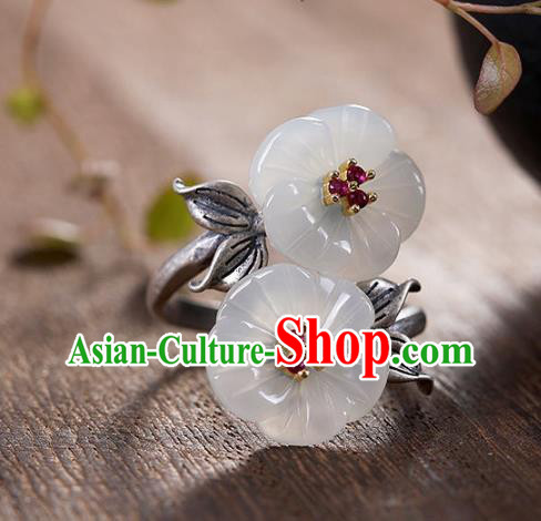 Chinese National Jade Plum Blossom Ring Handmade Jewelry Accessories Classical Silver Circlet Chinese National Jade Plum Blossom Ring Handmade Jewelry Accessories Classical Silver Circlet