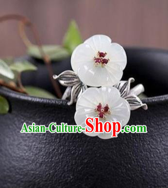 Chinese National Jade Plum Blossom Ring Handmade Jewelry Accessories Classical Silver Circlet Chinese National Jade Plum Blossom Ring Handmade Jewelry Accessories Classical Silver Circlet