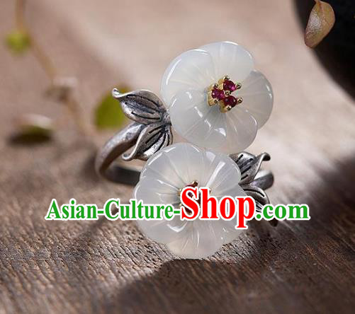 Chinese National Jade Plum Blossom Ring Handmade Jewelry Accessories Classical Silver Circlet Chinese National Jade Plum Blossom Ring Handmade Jewelry Accessories Classical Silver Circlet