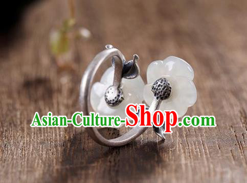 Chinese National Jade Plum Blossom Ring Handmade Jewelry Accessories Classical Silver Circlet Chinese National Jade Plum Blossom Ring Handmade Jewelry Accessories Classical Silver Circlet