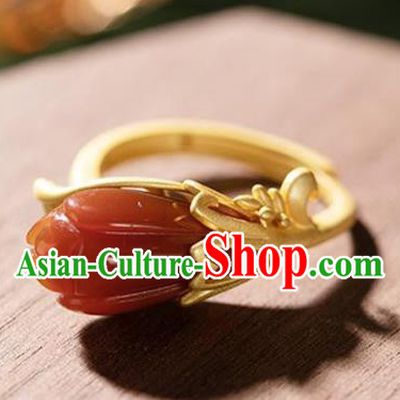 Chinese National Golden Ring Handmade Jewelry Accessories Classical Agate Mangnolia Circlet