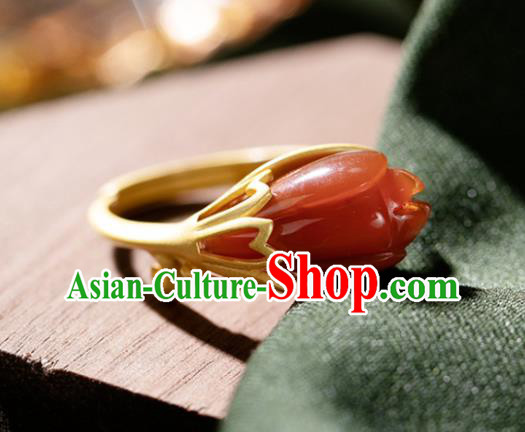 Chinese National Golden Ring Handmade Jewelry Accessories Classical Agate Mangnolia Circlet