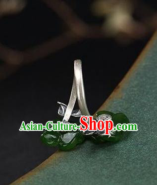 Chinese National Silver Carving Ring Handmade Jewelry Accessories Classical Green Jade Plum Circlet Chinese National Silver Carving Ring Handmade Jewelry Accessories Classical Green Jade Plum Circlet