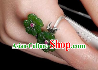 Chinese National Silver Carving Ring Handmade Jewelry Accessories Classical Green Jade Plum Circlet Chinese National Silver Carving Ring Handmade Jewelry Accessories Classical Green Jade Plum Circlet