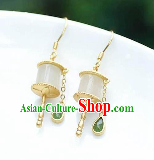 China Traditional Jade Ear Jewelry Accessories National Cheongsam Golden Prayer Wheel Earrings China Traditional Jade Ear Jewelry Accessories National Cheongsam Golden Prayer Wheel Earrings