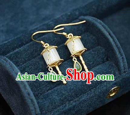 China Traditional Jade Ear Jewelry Accessories National Cheongsam Golden Prayer Wheel Earrings China Traditional Jade Ear Jewelry Accessories National Cheongsam Golden Prayer Wheel Earrings