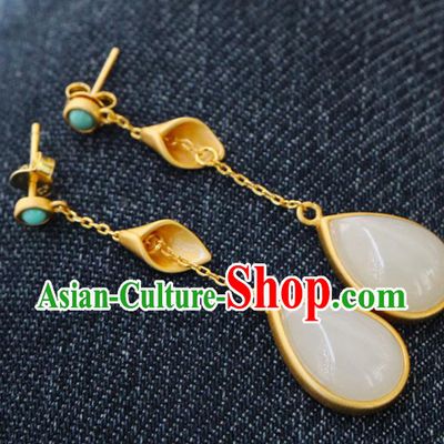 China Traditional Ear Jewelry Accessories National Cheongsam Jade Earrings