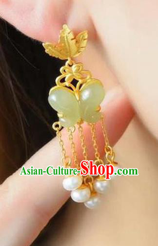China Traditional Pearls Tassel Ear Jewelry Accessories National Cheongsam Jade Butterfly Earrings China Traditional Pearls Tassel Ear Jewelry Accessories National Cheongsam Jade Butterfly Earrings