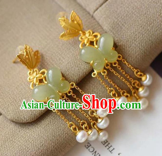 China Traditional Pearls Tassel Ear Jewelry Accessories National Cheongsam Jade Butterfly Earrings China Traditional Pearls Tassel Ear Jewelry Accessories National Cheongsam Jade Butterfly Earrings