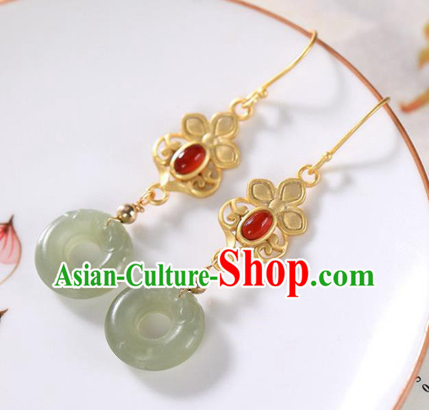 China Traditional Jade Peace Buckle Ear Jewelry Accessories National Cheongsam Golden Earrings China Traditional Jade Peace Buckle Ear Jewelry Accessories National Cheongsam Golden Earrings