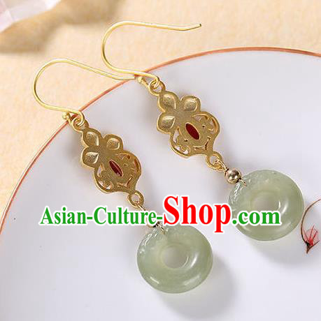 China Traditional Jade Peace Buckle Ear Jewelry Accessories National Cheongsam Golden Earrings China Traditional Jade Peace Buckle Ear Jewelry Accessories National Cheongsam Golden Earrings