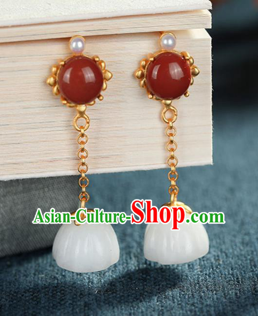 China Traditional Qing Dynasty Ear Jewelry Accessories National Cheongsam Jade Lotus Seedpod Earrings China Traditional Qing Dynasty Ear Jewelry Accessories National Cheongsam Jade Lotus Seedpod Earrings