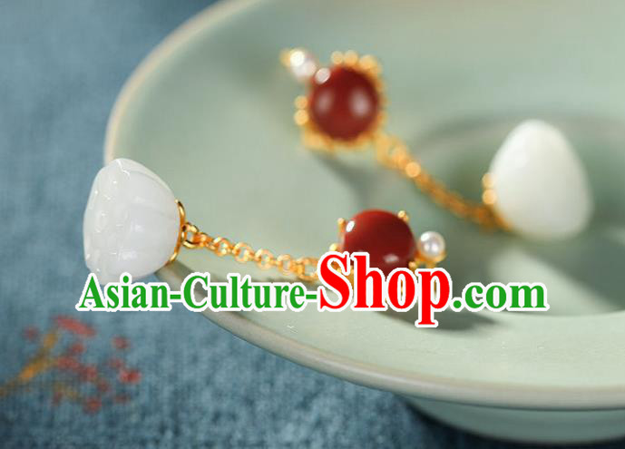 China Traditional Qing Dynasty Ear Jewelry Accessories National Cheongsam Jade Lotus Seedpod Earrings China Traditional Qing Dynasty Ear Jewelry Accessories National Cheongsam Jade Lotus Seedpod Earrings